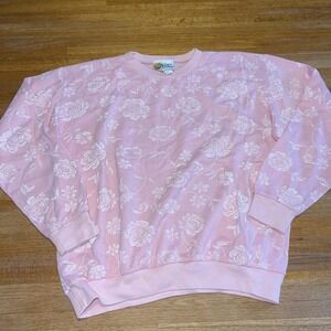 Southern Classics Women M Pink White Floral Rose Crewneck Vintage 80s Sweatshirt
